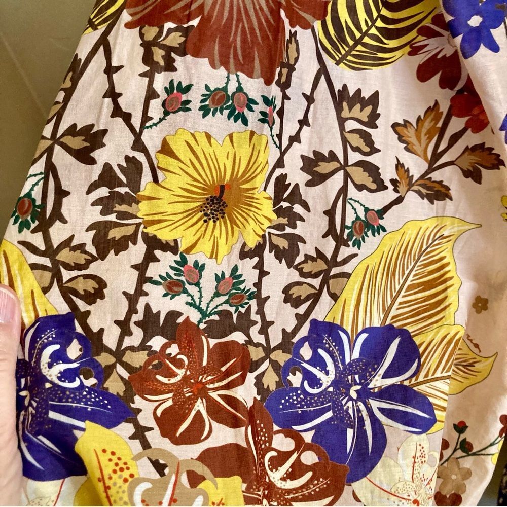 NEW FARM Rio Beauty Bouquet Pink Puff Sleeve Mini Dress Floral Button Size L - Picture 8 of 16